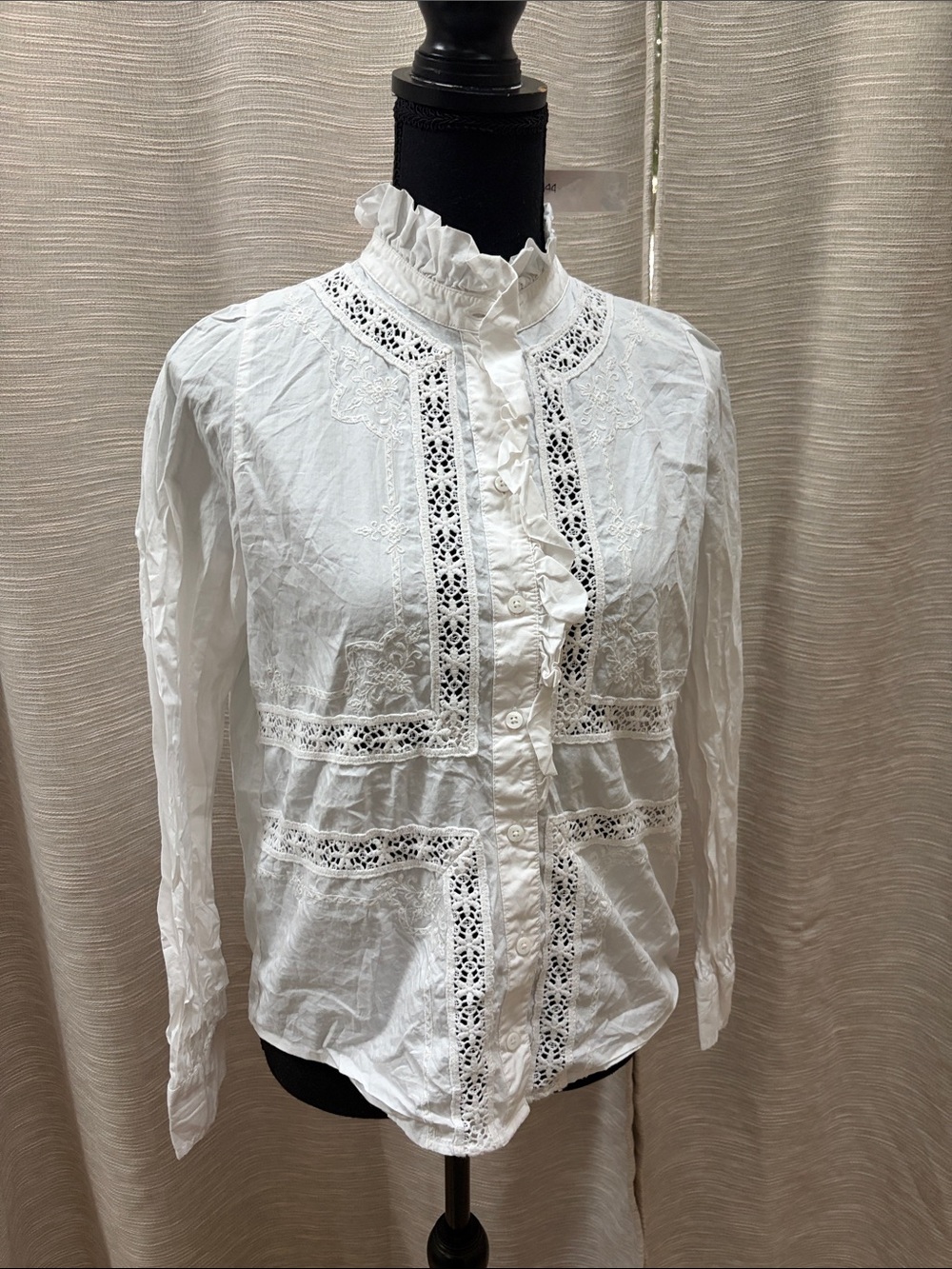 Sezane Women's White Ecru Chlo Lace-Trim Ruffle-Neck Blouse
